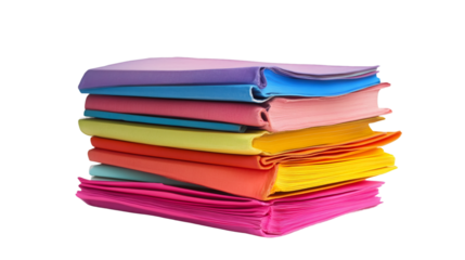 Colorful exercise books stacked together on transparent background, representing education and learning