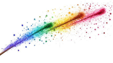 Obraz premium Rainbow colored magic wand leaving a sparkling trail of glitter and stars, ideal for fantasy and fairytale projects