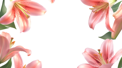 Beautiful pink lily flowers creating a frame on a transparent background, perfect for adding a touch of elegance to any design