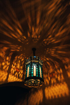 Glowing lamp in dark room