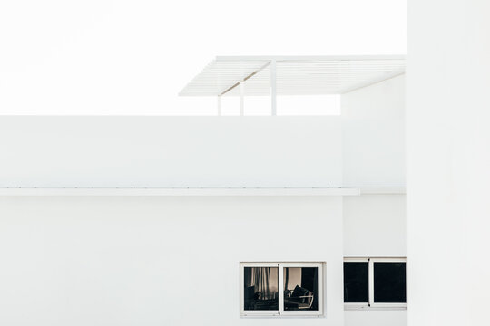 Minimalist white building with clean architectural lines