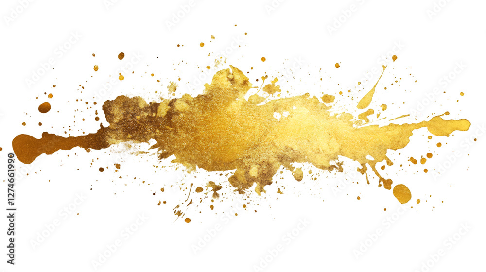 Poster golden liquid spraying against transparent surface, generating dynamic metallic splash