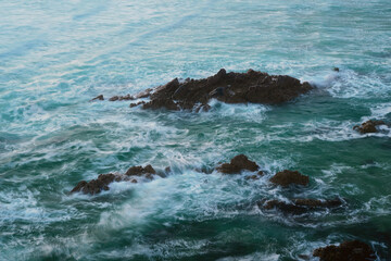 Sea waves and rocks in the north of Scotland. Mangersta beach on the Isle of Lewis in the Outer Hebrides of Scotland