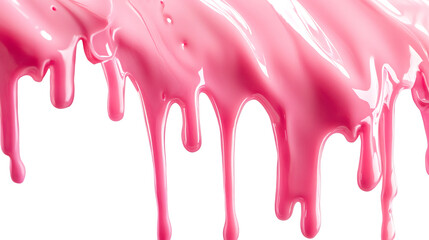 Pink paint dripping, cascading over transparent surface with fluid, vibrant motion