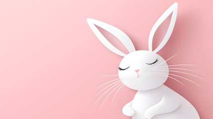 Obraz premium Elegant Happy Easter Greeting Card with Cute White Bunny on Soft Pink Background.