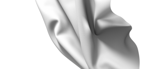 Close-up image of smooth white fabric with a black border, showcasing its texture and soft curves. The fabric drapes elegantly, creating a minimalist and abstract design.