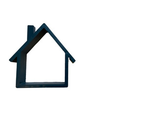 Minimalist Blue House-Shaped Frame With A Hollow Interior On A Black Background. Symbol Of Home, Real Estate, Architecture, And Property Investment. Modern And Elegant Design For Housing Concepts...