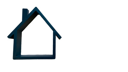 Minimalist Blue House-Shaped Frame With A Hollow Interior On A Black Background. Symbol Of Home, Real Estate, Architecture, And Property Investment. Modern And Elegant Design For Housing Concepts...