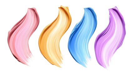 Vibrant paint brushstrokes overlapping on transparent surface, showcasing artistic color palette for cosmetic branding