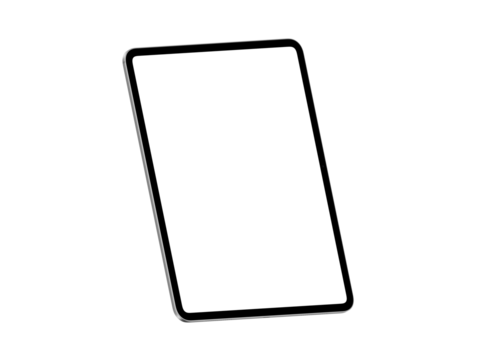 A highly detailed, transparent tablet mockup featuring blank screen in 10k resolution.