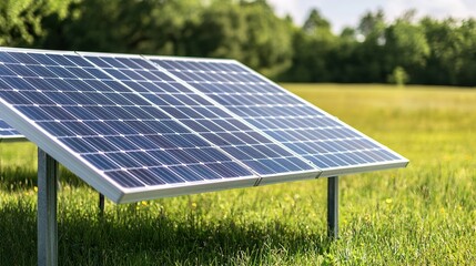 Sustainable energy innovations solar panels in green fields nature photography eco-friendly initiatives