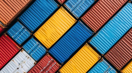 Fototapeta premium Global shipping containers arrangement logistics hub aerial view industrial environment vibrant colors