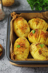 Hasselback potatoes - typical Swedish cuisine	