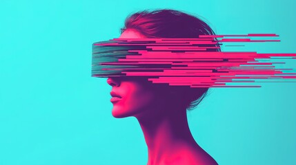 Digital learning chaos quality outcomes in technology abstract art online education futuristic environment profile view