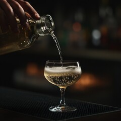 Bartender Artistry, Minimalist Cocktail in Dark Bar