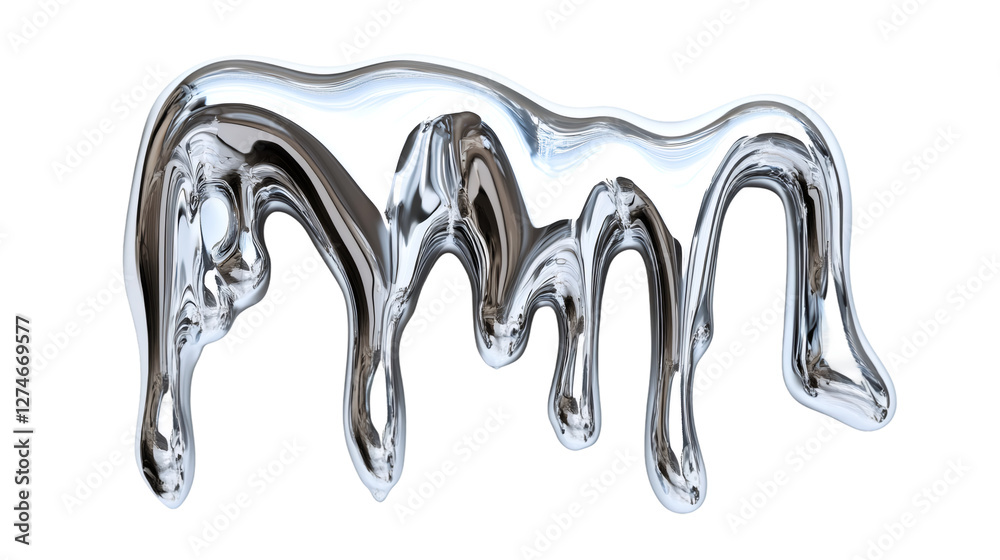Poster Chrome paint cascading, forming glossy abstract pattern with metallic reflections