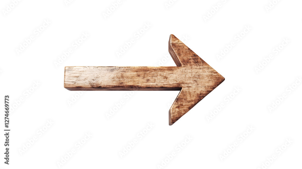 Poster wooden 3d directional arrow pointing rightward, signaling progress, choice, navigation against trans