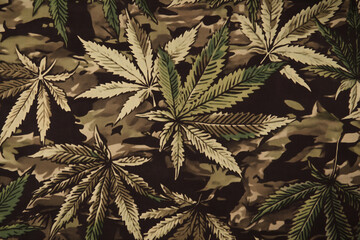 Multicamo Cannabis Leaf Camo Pattern On Fabric