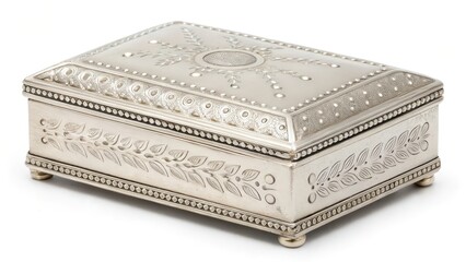 Ornate Silver Box on White Background