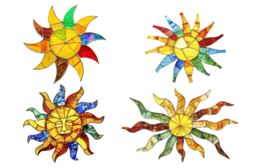  stained glass style , abstract sun on transparent