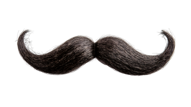 Vintage handlebar mustache with dramatic upward curve, showcasing classic masculine grooming style against transparent backdrop