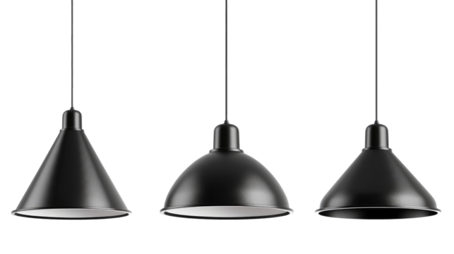 Hanging lamps, set. Chandeliers, lamps, bulbs - elements of modern interior, beautiful isolated on transparent