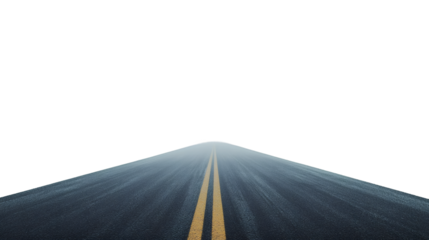 Wet asphalt road disappearing into the fog with transparent background, perfect for photo manipulations