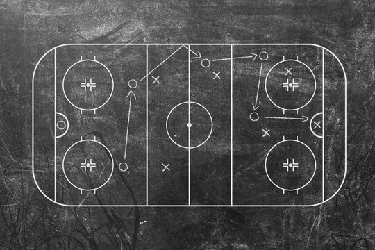 Image of hand drawn hockey tactic plan on blackboard