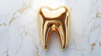 A stunning golden tooth icon is elegantly embossed on a sleek marble surface, creating a striking focal point in a modern environment