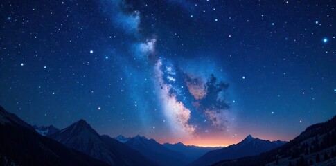 Fototapeta premium Celestial canvas with twinkling stars on dark night sky background, universe, darkness, galaxy