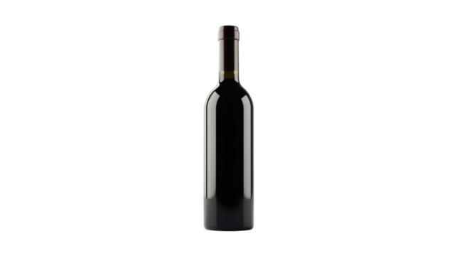 Photorealistic closed wine bottle featuring a transparent background, positioned vertically, highlighting its elegant design and vintage label