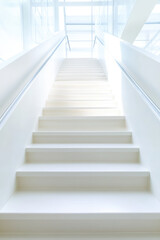 Fototapeta premium Modern empty Stairwell fire escape in a modern building. Stairs inside a multi-storey new building for fire evacuation, safety.
