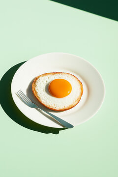 Naklejki Minimalist plate with sunny-side-up egg on green background