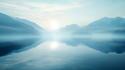 Fototapeta premium Serene Misty Mountains Reflecting in Calm Water