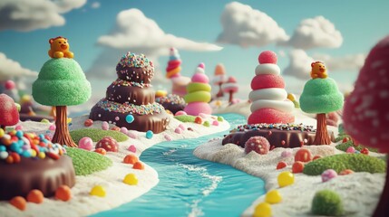 Sweet Land: A whimsical landscape of sugary treats and confectionery delights