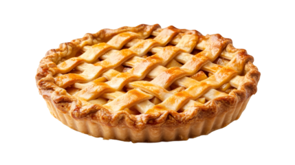 Freshly baked apple pie with a beautiful lattice crust, isolated on a transparent background, perfect for food and bakery related projects
