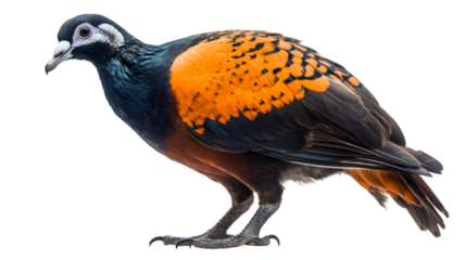 Orange-breasted green pigeon perching, vibrant emerald feathering contrasting against clean translucent backdrop