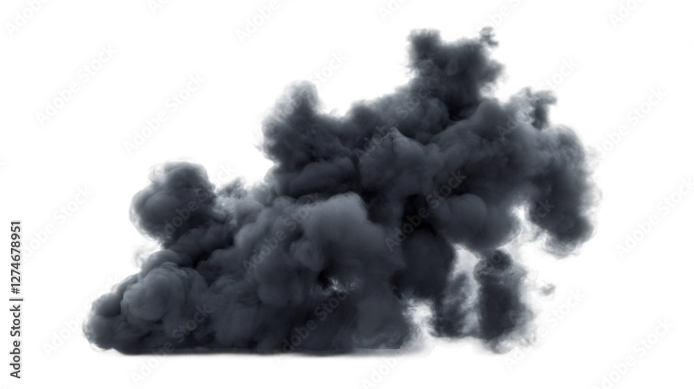Poster Dark smoke is billowing and swirling, creating a dense cloud with a transparent background, perfect for compositing and adding a dramatic effect to any project