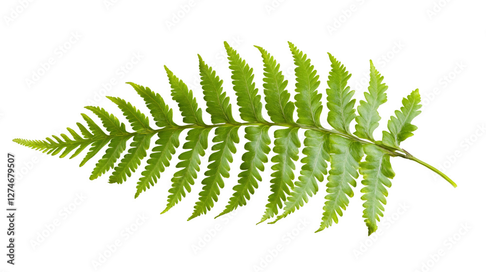 Poster close-up of a vibrant green fern leaf, isolated on a transparent background, showcasing its intricat