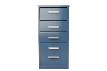 A sleek blue filing cabinet with modern design and four spacious drawers for organized storage isolated on transparent background