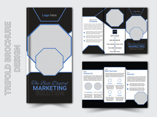 Trifold Brochure Design Layout with Blue Accent
