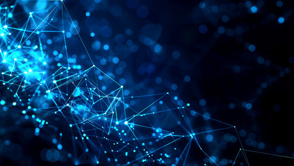 Vivid blue background showcases glowing lines and nodes, creating a dynamic and abstract digital environment ideal for tech themes