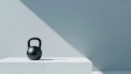 Fototapeta premium Minimalistyczny czarny kettlebell na białym podeście.