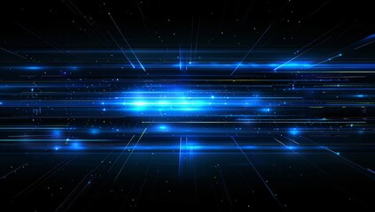 Abstract dark blue background features glowing lines that radiate in various directions, enhancing depth and visual interest for digital design