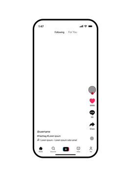 TikTok video feed frame mockup with smartphone mockup template. TikTok video mockup template.