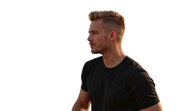 Stylish European man in profile against a transparent background