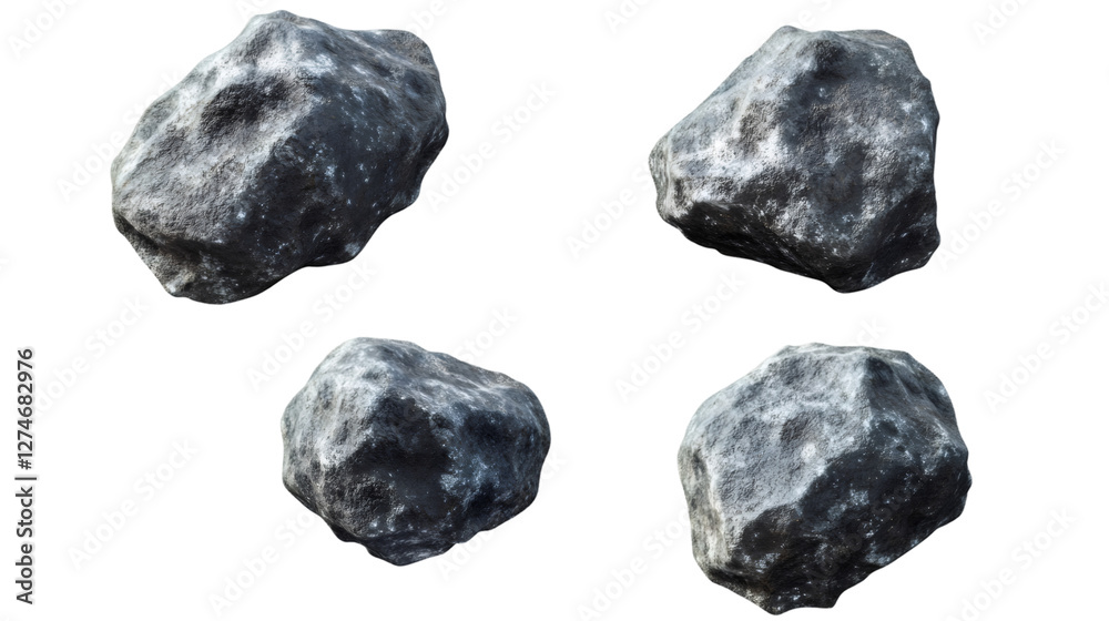 Poster 3D rendering of four gray rocks floating on a transparent background, perfect for compositing and photo manipulations