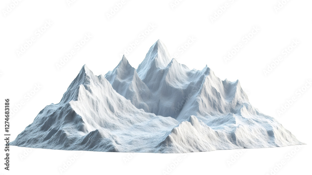 Aufkleber white snowy mountain range rising on a transparent background, ideal for winter and nature-related p