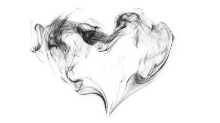 Dark smoke forming a heart shape swirling on transparent background, ideal for love and valentine's day projects