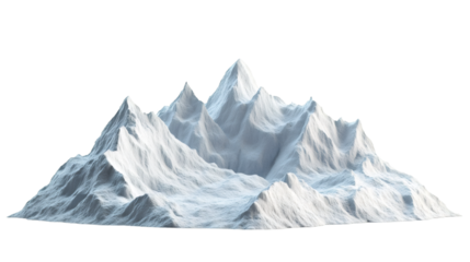 White snowy mountain range rising on a transparent background, ideal for winter and nature-related projects